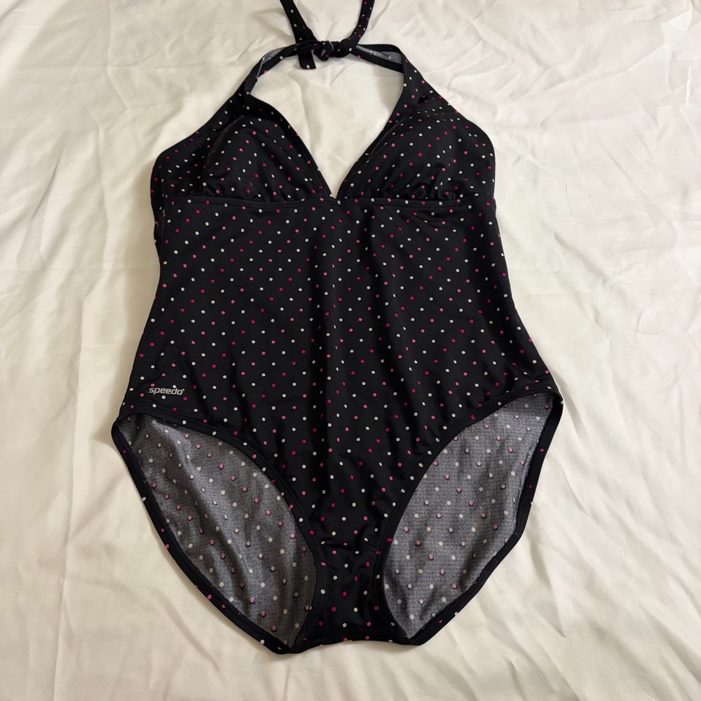 Speedo black polka dot one piece halter swimsuit‎ size 18